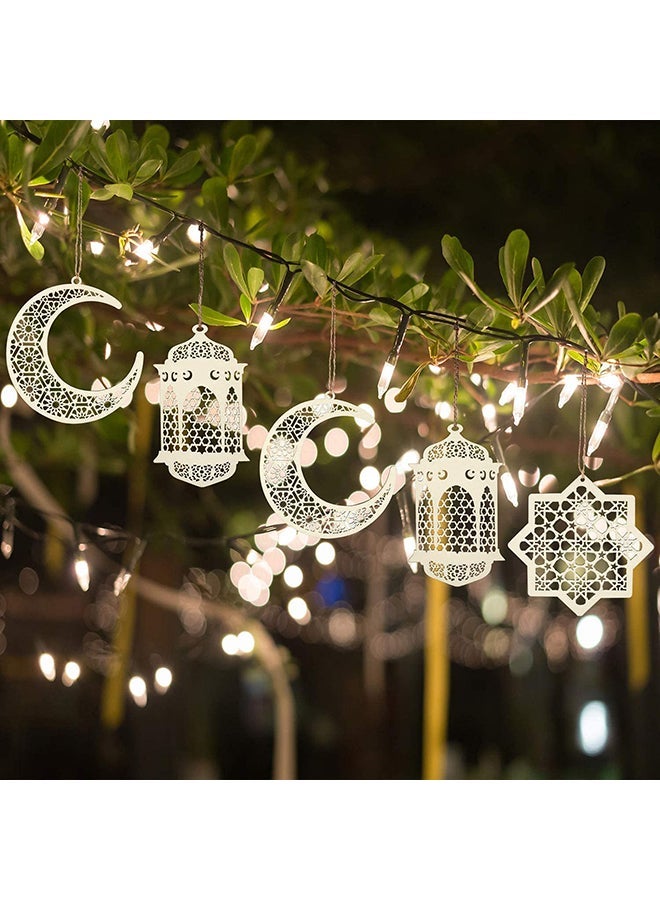 O Ozone (3 PCS SET) Ramadan Kareem Wooden Ornaments Pendant Decoration Moon Lantern Light Mubarak Eid Hanging Ornament for Ramadan Mubarak Eid Decorations - Image 3